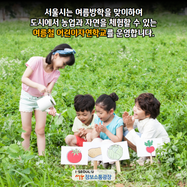 서울시는 여름방학을 맞이하여 도시에서 농업과 자연을 체험할 수 있는 「여름철 어린이자연학교」를 운영합니다.