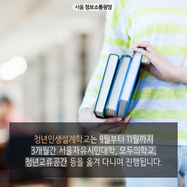 청년인생설계학교는 9월부터 11월까지 3개월간 서울자유시민대학, 모두의학교, 청년교류공간 등을 옮겨 다니며 진행됩니다.